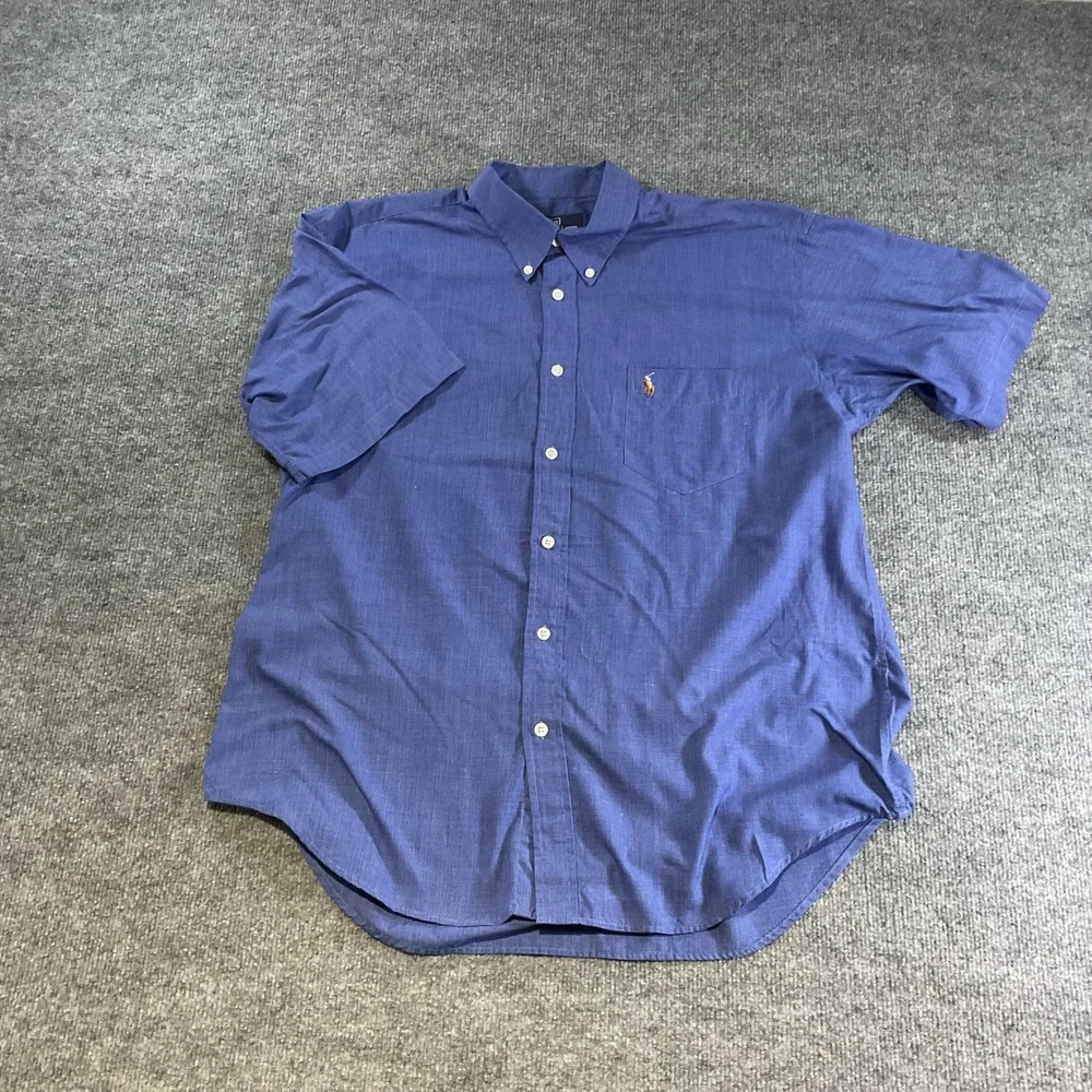 Polo Ralph Lauren Mens XL Blue Micro Check Short Sleeve Button Down Cotto oxford